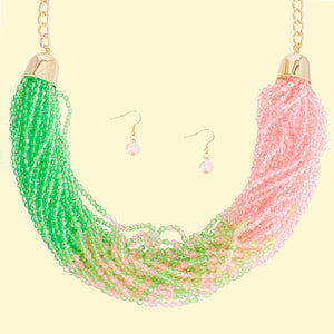 Necklace Pink and Green 34 Strand Set for Women